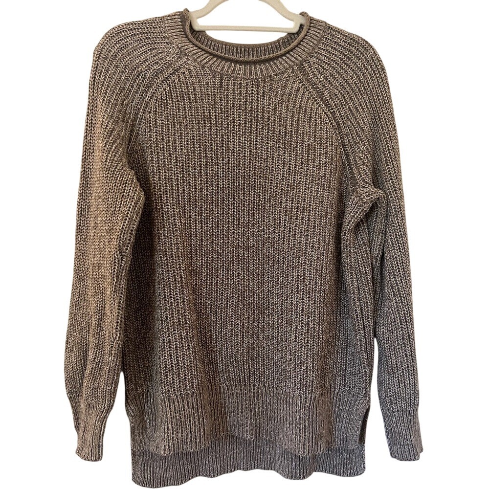 Ellen Tracy Womens Tan Marled Raglan Sleeve Crew Neck Sweater Small - Picture 3 of 10